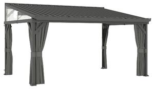 Outsunny 4.3 x 3 m Garden Pergola with Galvanised Steel Roof, Lean to Pergola Gazebo with Netting Curtains, Dark Grey