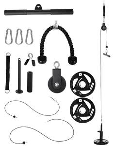 SPORTNOW Cable Machine Pulley System w/ 2 x 5kg Olympic Weight Plates, Lat Pull Down System w/ DIY Loading Weight for Home Gym Training