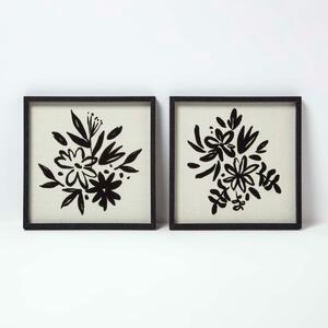 Homescapes Set of 2 Flower Wall Art, 30 x 30 cm, Black, Linen, Wooden Frames, Dust-Protected