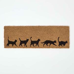 Homescapes Cat Coir Doormat Runner, 25 x 75 cm, Black, Non-Slip Backing, Durable