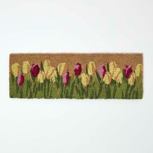 Homescapes Tulips Coir Doormat Runner, 25 x 75 cm, Multi-Coloured, Non-Slip Backing, Durable