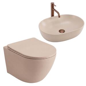 Set: Wall-Hung WC Bowl Focus + Countertop Washbasin Rea Focus Taupe