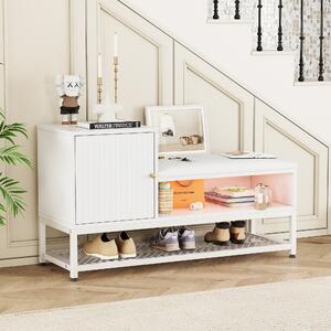 Shoe Storage Bench with Padded Cushion and Multi-Color LED Lights, Entryway Organiser with Adjustable Shelves, 100L x 38W x 60H cm, White Aosom.UK