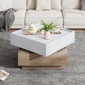 Square Rotating Coffee Table with 2 Drawers and Swivel Top, 2-Tier Centre Table with Storage for Sofa Side, 60L x 60W x 38H cm, White+Oak Aosom.UK