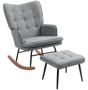 HOMCOM Linen-Look Rocking Chair and Ottoman Set - Grey Aosom UK