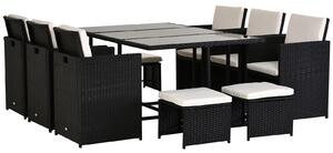 Outsunny 11PC Rattan Garden Furniture Outdoor Patio Dining Table Set Weave Wicker 10 Seater Stool Black