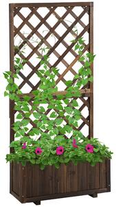 Outsunny Garden Wooden Pine Trough Planter with Topped Trellis Climbing Plants Flower Raised Bed Aosom UK