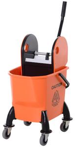 HOMCOM 26L Mop Bucket with Wringer, Mop Bucket on Wheels with Carry Handle, Mop Holder, Plastic Body for Household, Orange