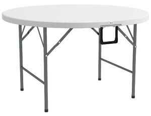 Outsunny Φ122 Folding Garden Table, Outdoor HDPE Round Picnic Table for 6, Patio Table with Metal Frame, White