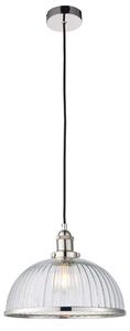 Ralph Clear Ribbed Glass Pendant in Bright Nickel