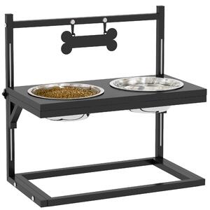 PawHut Elevated Dog Bowls with Adjustable Height Stand, Feeding Station for Small to Large Dogs, Black Aosom UK