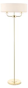 Nestor Two Light Floor Lamp in Brass with Vintage White Fabric Shade