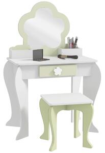 ZONEKIZ Kids Vanity Table with Mirror and Stool, Drawer, Storage Boxes, Beauty Flower Design, for 3-6 Years Old, White Aosom UK