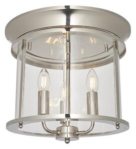 Loxley Clear Glass Flush Light in Bright Nickel