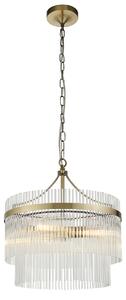 Monica Clear Glass Three Light Pendant in Antique Brass