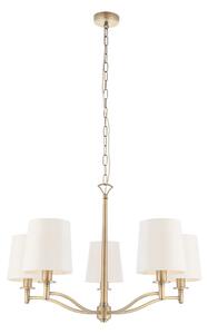 Odelia Five Light Pendant in Antique Brass with Vintage White Fabric