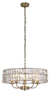 Clayton Crystal Glass Five Light Pendant in Antique Brass