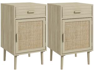 HOMCOM Bedside Tables Set of 2, Rattan Side Tables w/ Drawer, Cabinet, Adjustable Shelf, Bedside Cabinets w/ Storage for Living Room Aosom UK