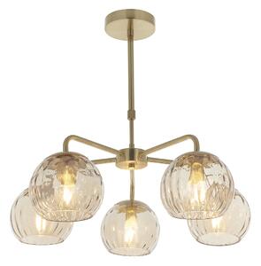 Dillian Champagne Lustre Glass Five Light Pendant in Satin Brass