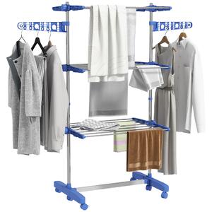 HOMCOM 3-Tier Clothes Airer, Foldable Clothes Drying Rack, Stainless Steel Indoor & Outdoor Clothes Dryer w/ Wheels & Wings, Easy Assembly Aosom UK