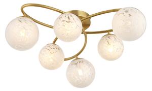 Macey White Confetti Glass Six Light Semi Flush Light in Brass
