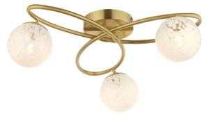 Macey White Confetti Glass Three Light Semi Flush Light in Brass