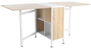 HOMCOM Foldable Dining Table Folding Workstation for Small Space with Storage Shelves Cubes Oak & White