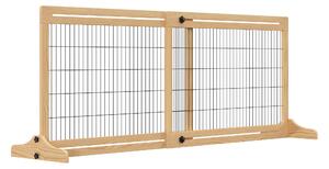PawHut Adjustable Wooden Pet Gate, Freestanding Dog Barrier Fence with 2 Panels for Doorway, Hallway, 69H x 104-183 cm, Natural