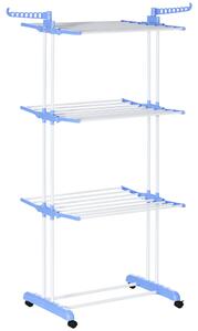 HOMCOM Foldable Clothes Drying Rack, 4-Tier Steel Garment Laundry Rack with Castors for Indoor and Outdoor Use, Blue