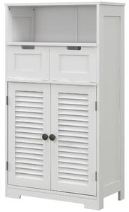 Kleankin Bathroom Storage Unit with Louvred Doors, Bathroom Floor Cabinet with Drawers, Open Shelf and Adjustable Shelf
