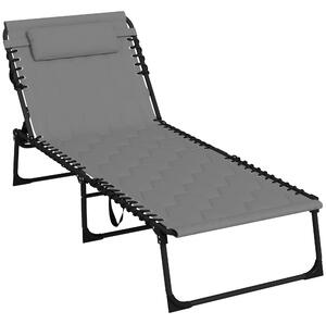 Outsunny Adjustable Sun Lounger, Garden Reclining Chair with 5-Level Backrest, Padded Seat & Side Pocket for Outdoor Relaxation