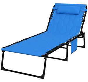Outsunny Sun Lounger, Foldable with 5-Level Back, Padded Seat, Side Pocket, Grey