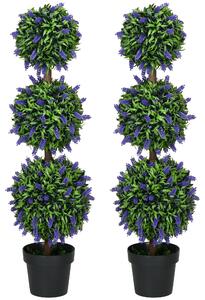 HOMCOM Set of 2 Artificial Plants, Lavender Flowers Ball Trees with Pot, for Home Indoor Outdoor Decor, 110cm