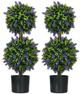 HOMCOM Set of 2 Artificial Plants, Lavender Flowers Ball Trees with Pot, for Home Indoor Outdoor Decor, 70cm