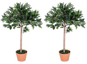 Outsunny 3ft Artificial Olive Tree Indoor Plant Greenery for Home Office Potted in An Orange Pot Set of 2