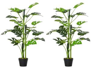 Outsunny 100cm/3.3FT Artificial Monstera Tree, Decorative Cheese Plant 21 Leaves w/ Nursery Pot, Fake Tropical Palm Tree, Set of 2