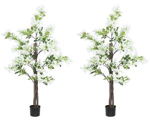 HOMCOM Artificial Plants Honeysuckle Flower in Pot Fake Plants with Curved Boots for Indoor Outdoor 15x15x150cm Set of 2 White