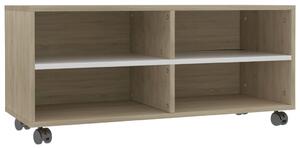 TV Cabinet with Castors White and Sonoma Oak 90x35x35 cm Engineered Wood