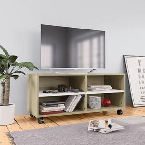 TV Cabinet with Castors White and Sonoma Oak 90x35x35 cm Engineered Wood