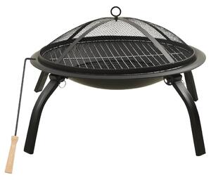 2-in-1 Fire Pit and BBQ with Poker 56x56x49 cm Steel