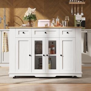 Modern Kitchen Island and Serving Trolley with MDF Worktop, Extendable Fold‑out Dining Table with Drawer, 151.5L x 60W x 91.5H cm, White Aosom UK
