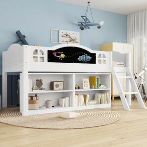 3ft Single Storage Bed with Built-in Blackboard for Drawing, High Sleeper Bed with Inclined Staircase, 196.5L x 132W x 96H cm, White+Black Aosom UK