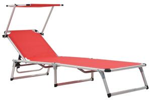 Folding Sun Lounger with Roof Aluminium and Textilene Red