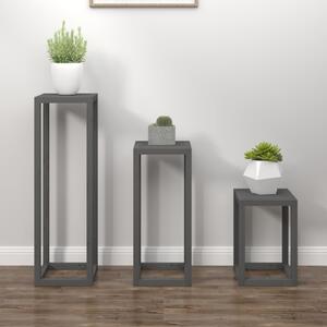 3 Piece Plant Stand Set Grey Solid Wood Pine