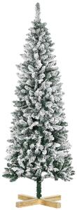HOMCOM 6 Foot Snow Flocked Artificial Christmas Tree, Xmas Pencil Tree with 630 Realistic Branches, Auto Open, Pinewood Base, Green