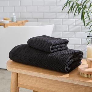 Black Diagonal Rib Zero Twist Cotton Towel Black