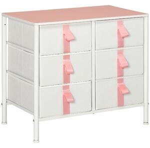 HOMCOM Chest of Drawers, Cloth Organizer Unit with 6 Fabric Drawers, Metal Frame and Wooden Top, Storage Cabinet for Kids Room, Living Room, Pink