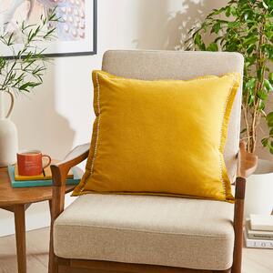 Embroidered Oxford Edge Square Cushion Ochre (Yellow)