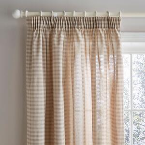 Gingham Unlined Pencil Pleat Curtains Natural