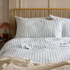 Piglet Coastal Blue Pembroke Stripe 100% Linen Pillowcase Pair Size Square